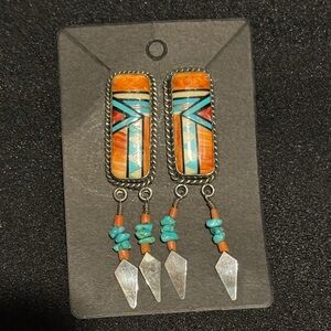 Handcrafted signed Navajo Silver and Turquoise Earrings